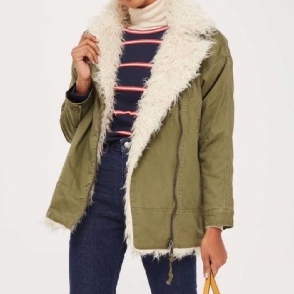 Top shop green jacket with fur